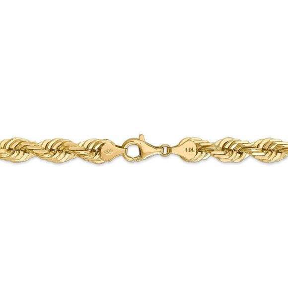 Men's 7mm, 14k Yellow Gold, D/C Solid Rope Chain Necklace, 22 Inch - Picture 4 of 8